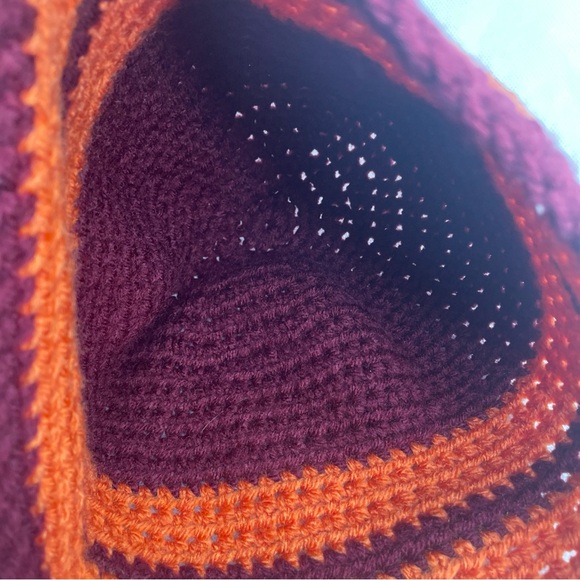 Handmade Crochet Strata Striped Beanie Hat Soft Maroon Orange Virginia VT Colors - Picture 6 of 7